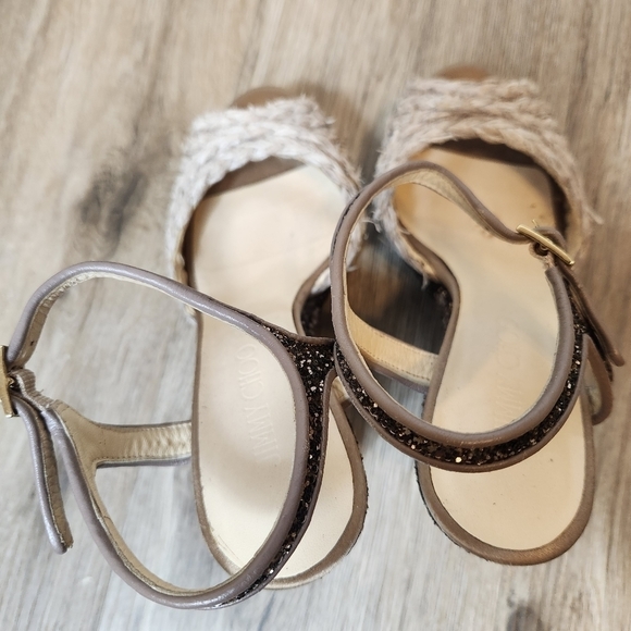 Jimmy Choo Perla Jute Glitter Wedge Sandal Light Mocha in Size 37(US 7) - Picture 14 of 16